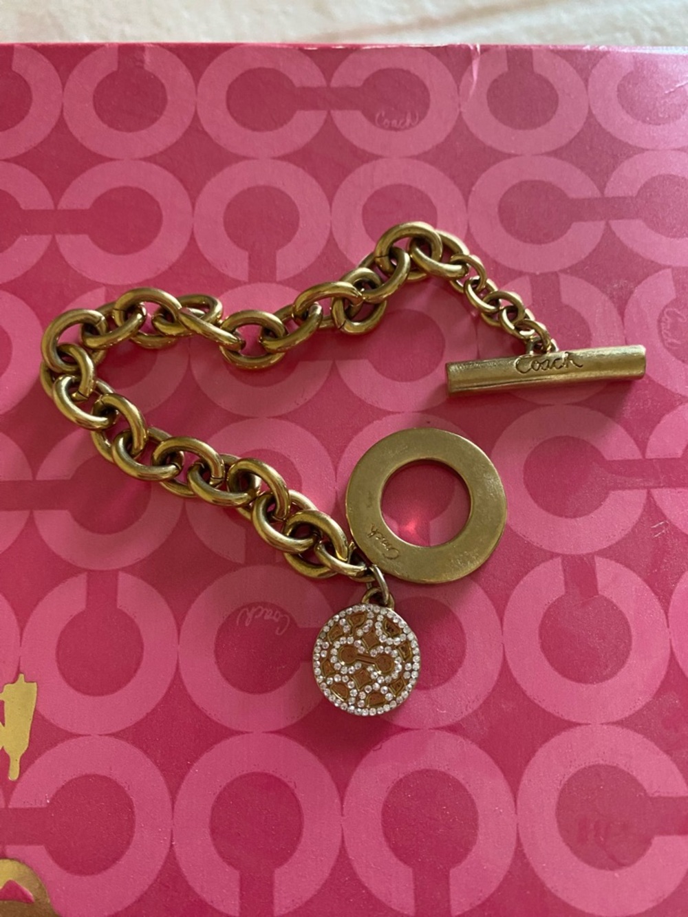 Coach Gold-Tone Toggle Chain Bracelet with Pave Charm - Picture 2 of 9